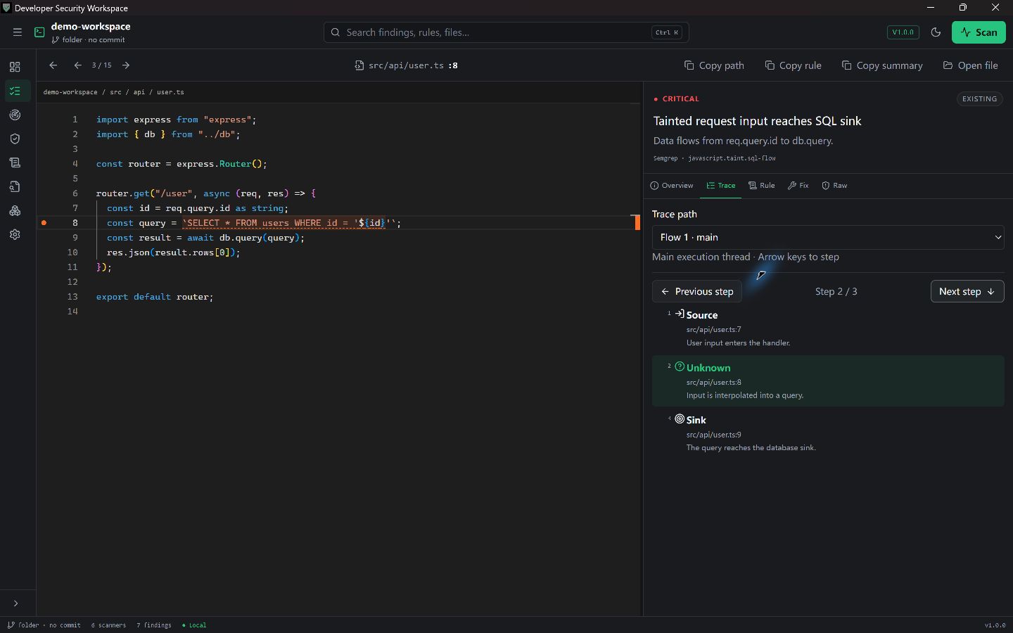 Developer Security Workspace screenshot